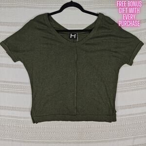 H by Bordeaux Dark Army Green Short Sleeve Top Size S Casual Tee